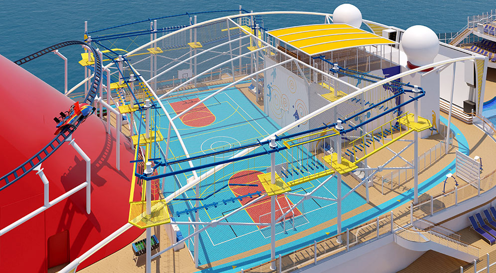 Full-sized basketball court onboard Mardis Gras