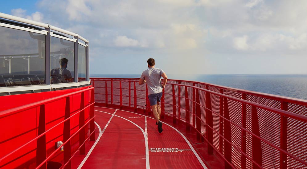 Jogging track on a Virgin Voyages ship
