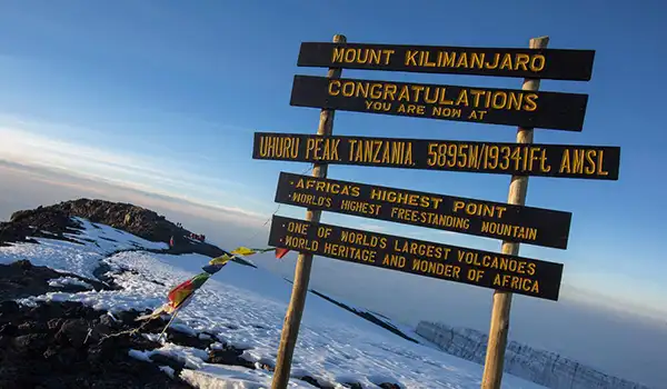 Signpost at the top of Mount Kilimanjaro