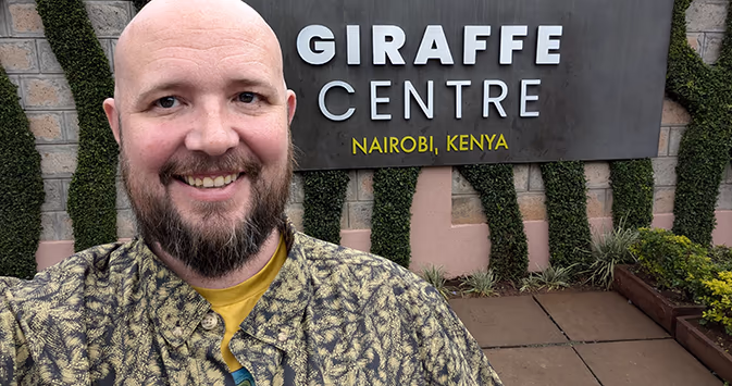 Jeof Oyster at Giraffe Center in Nairobi, Kenya