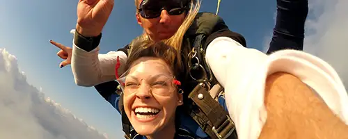 A couple skydiving