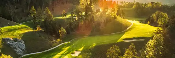 European golf course at sunrise